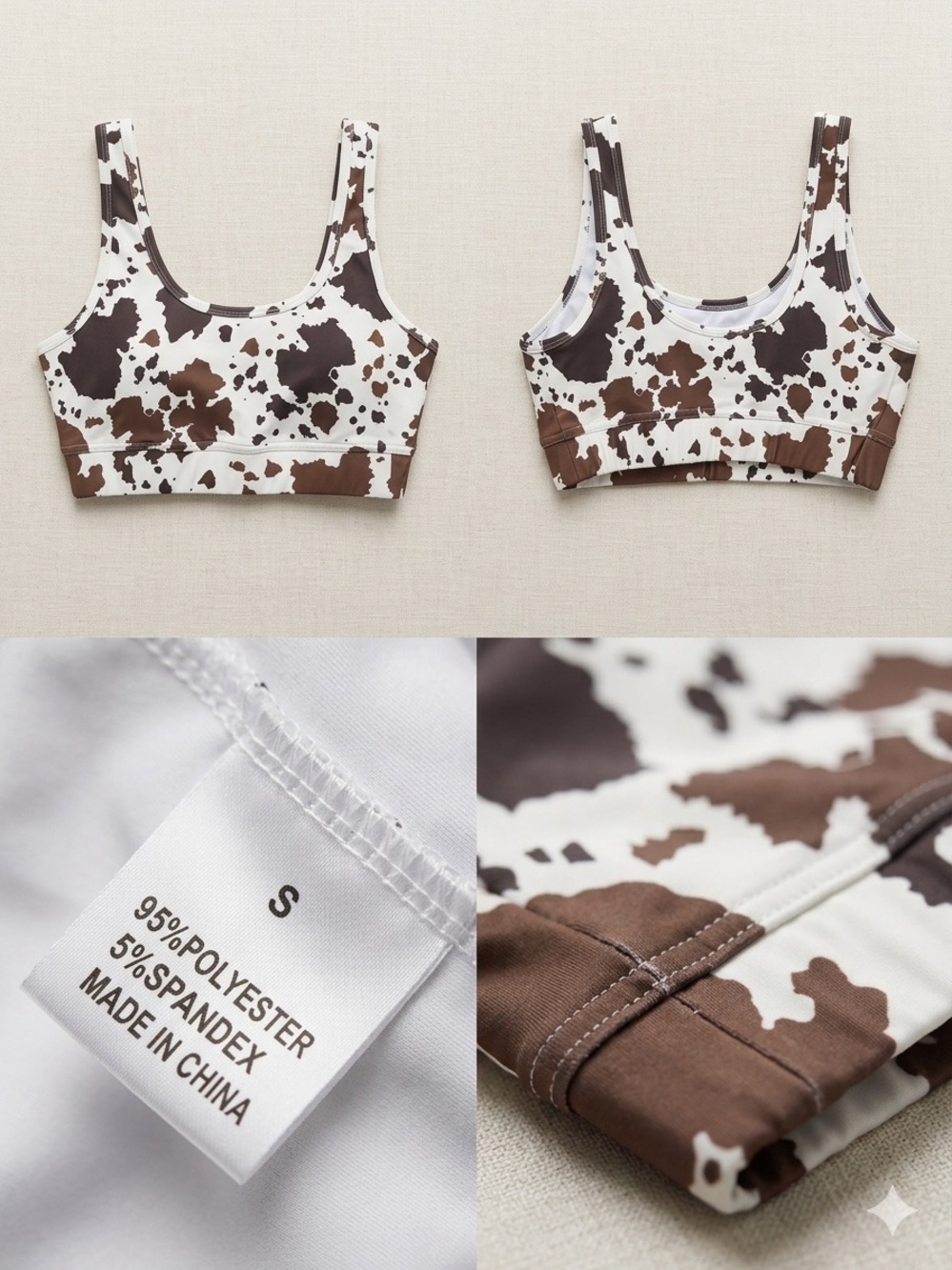 Cow-Print Brown & White Supportive Sports Bra